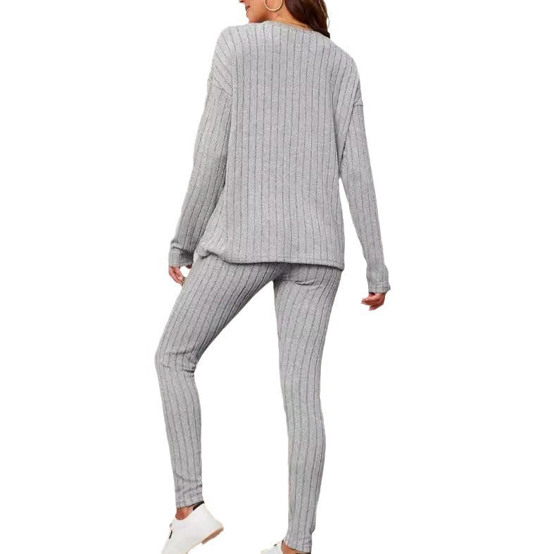 Damen Loungewear-Set mit geripptem Design und weitem Schnitt R&B