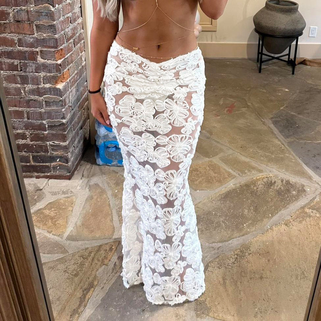 Damen Eleganter Spitzenrock mit floralen Applikationen und fließendem Schnitt R&B