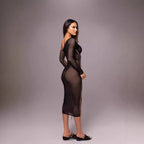 Damen Langarm-Midi-Kleid mit asymmetrischem Schnitt und romantischem Rüschendesign R&B
