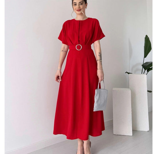 Damen Maxikleid mit Taillengürtel und puffärmeln R&B