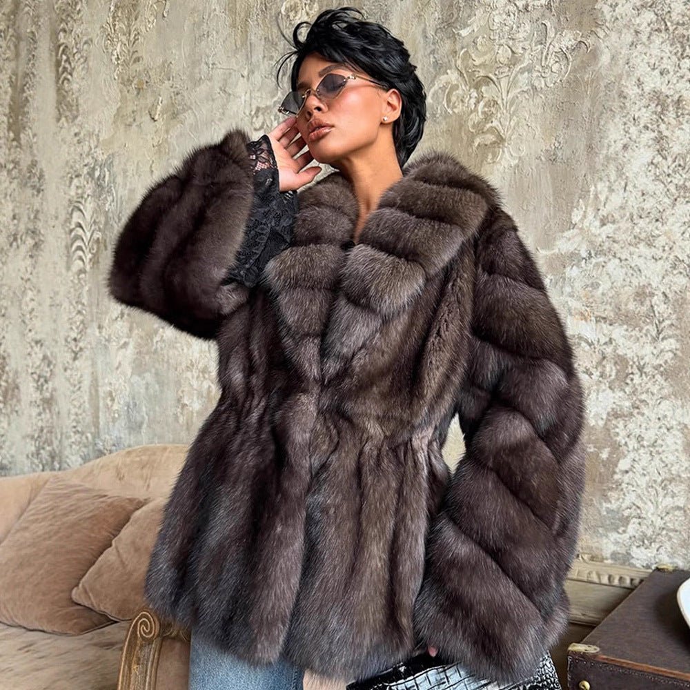 Damen luxuriöse Kunstfelljacke mit weitem Schnitt und modischen Details R&B