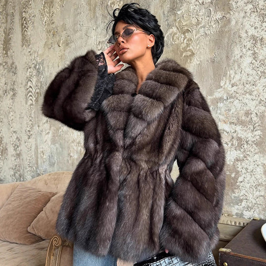 Damen luxuriöse Kunstfelljacke mit weitem Schnitt und modischen Details R&B