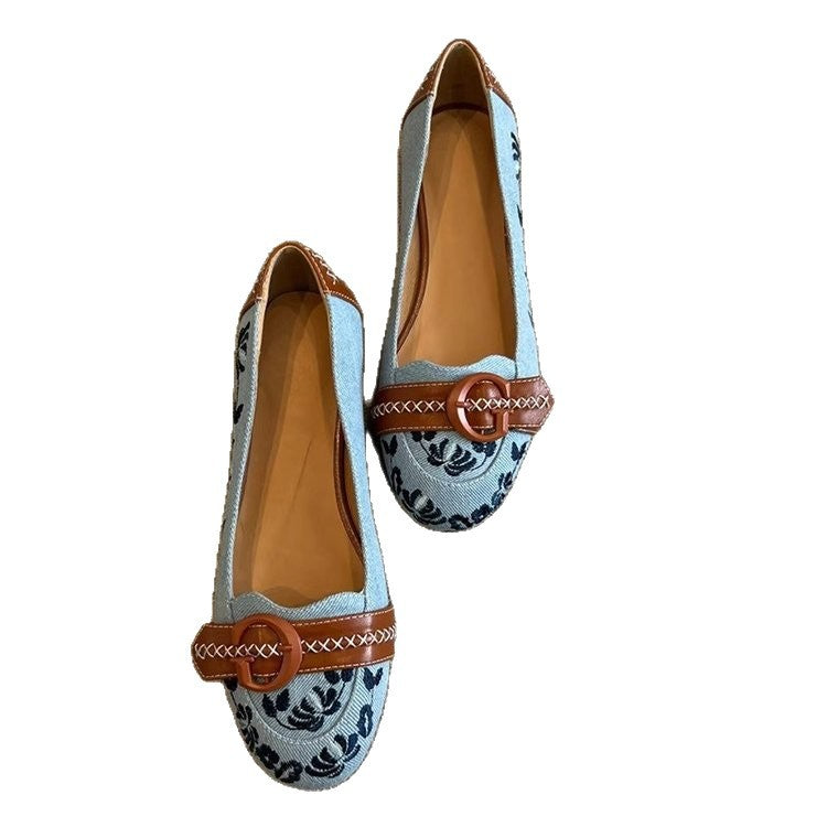 Damen Ballerinas mit modischem Blumenmuster und elegantem Schnallenakzent R&B