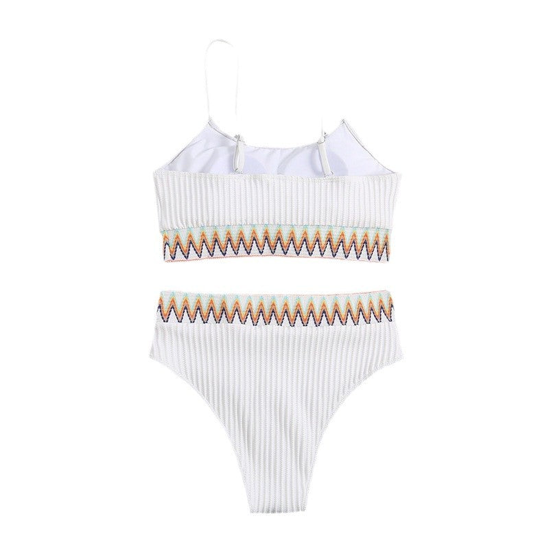 Damen Hochtailliertes Bikini-Set mit gestreiftem Oberteil R&B