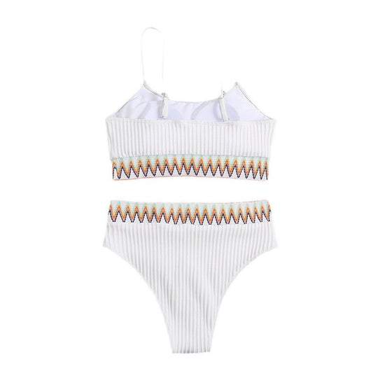 Damen Hochtailliertes Bikini-Set mit gestreiftem Oberteil R&B