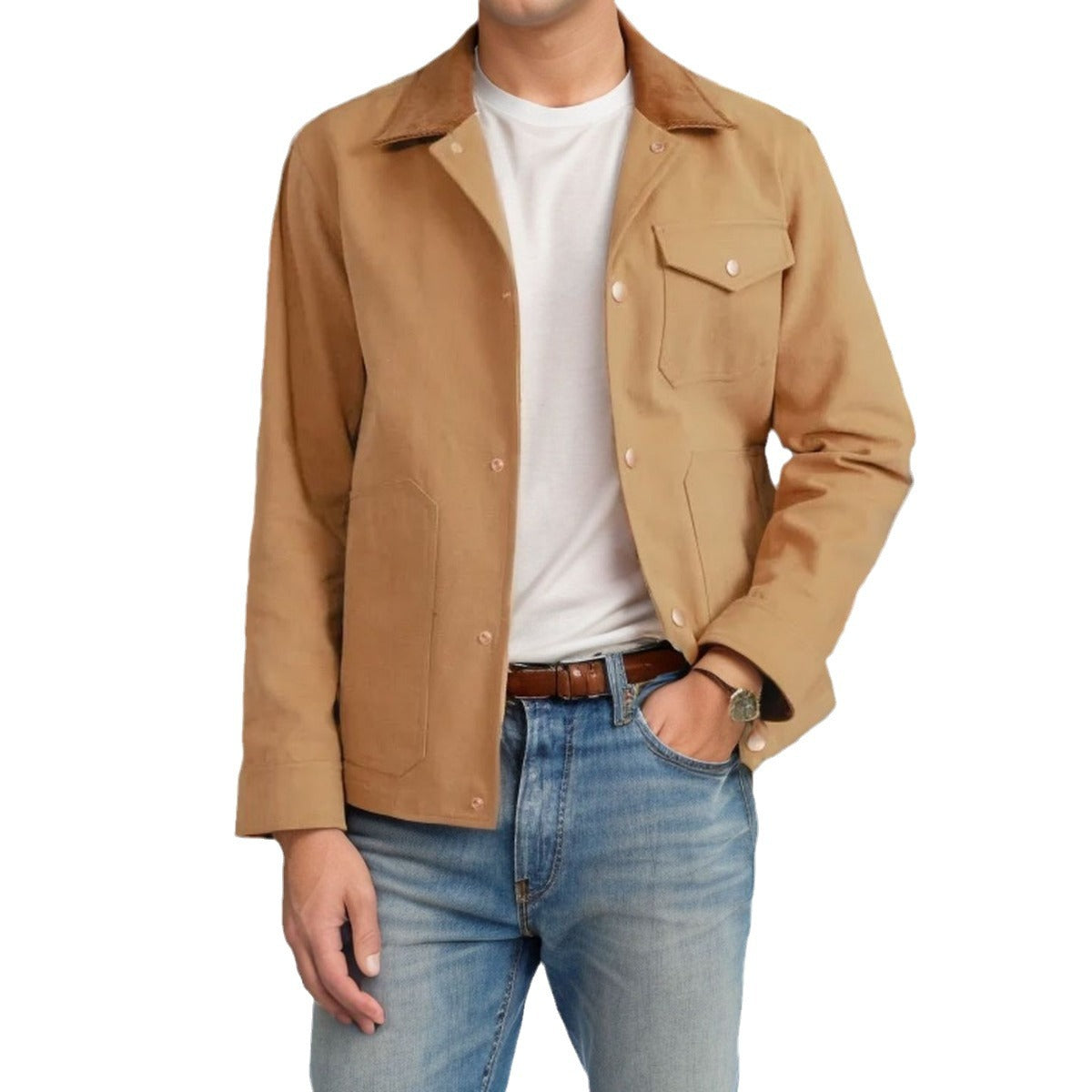 Herren Suedejacke mit modischem Design und praktischen Taschen R&B