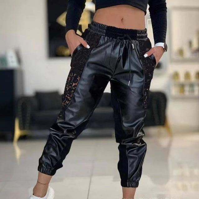 Damen Modische Sporthose mit elegantem Spitzenbesatz R&B