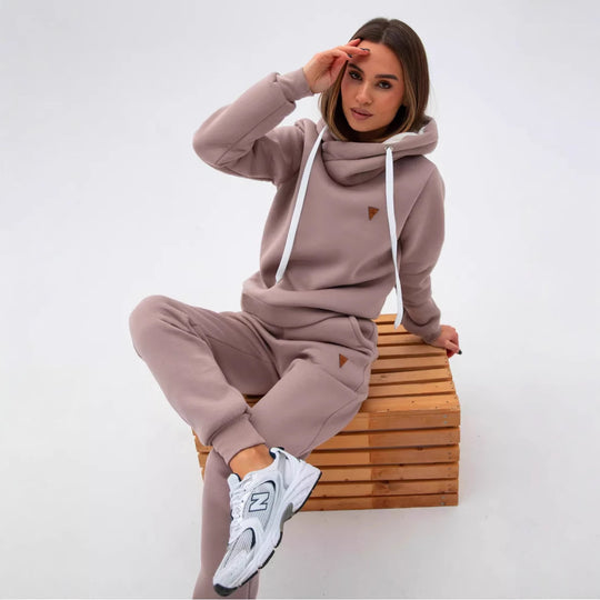 Damen Sportliches Hoodie-Set mit hohem Kragen R&B