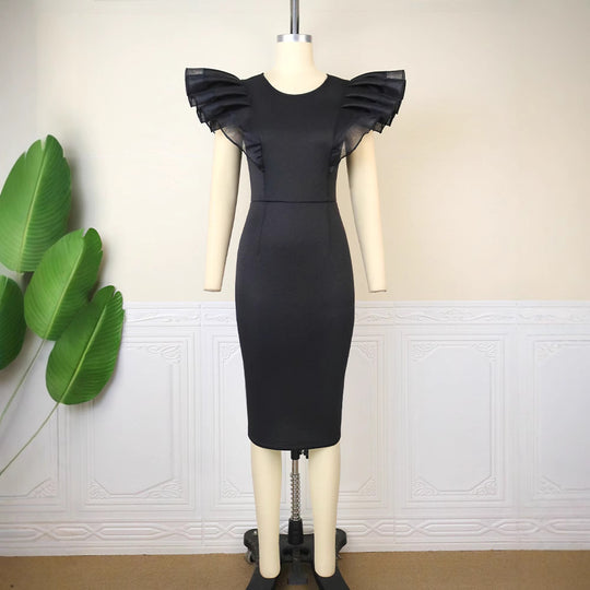 Damen Elegantes Etuikleid mit Rüschenärmel R&B