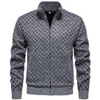 Herren Strickjacke mit modernem Zipper und feinem Karomuster