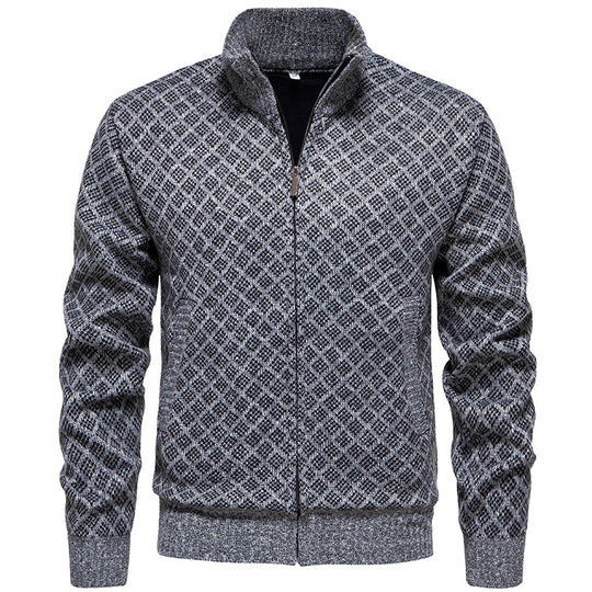 Herren Strickjacke mit modernem Zipper und feinem Karomuster R&B