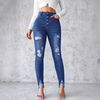 Damen Jeans im modernen Skinny Fit mit knöpfen und modischen Rissdetails R&B