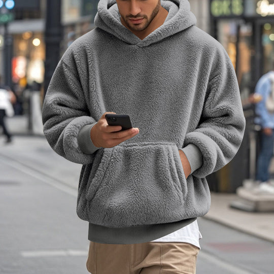 Herren übergroßer Fleece-Hoodie mit Kängurutasche und gemütlichem Schnitt R&B