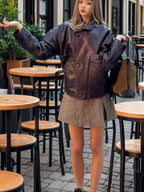 Damen Kunstlederjacke im lässigen Schnitt mit praktischen Taschen und stilvollem Revers R&B