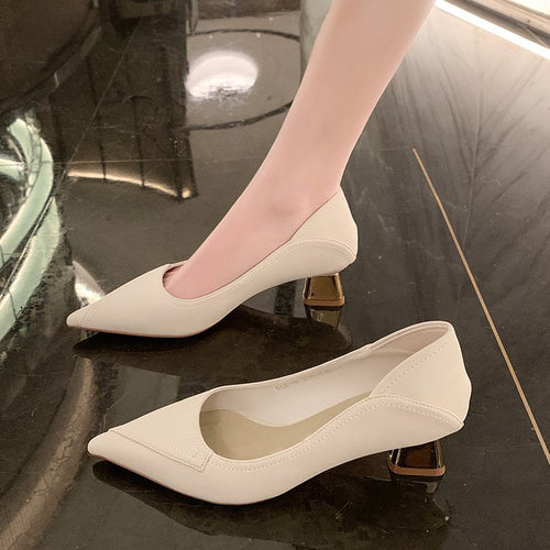 Damen elegante Pumps mit goldfarbenem Blockabsatz R&B