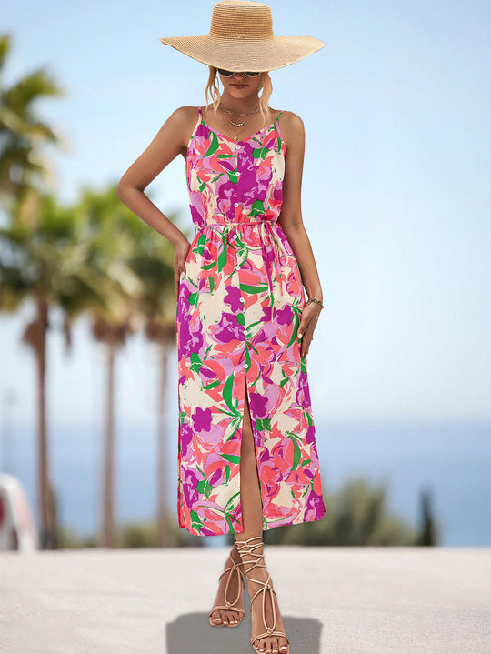 Damen Maxikleid mit floralem Design und elastischem Taillenbund R&B
