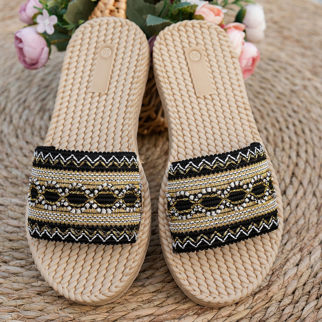 Damen dekorative Riemensandalen mit handgefertigten Applikationen R&B