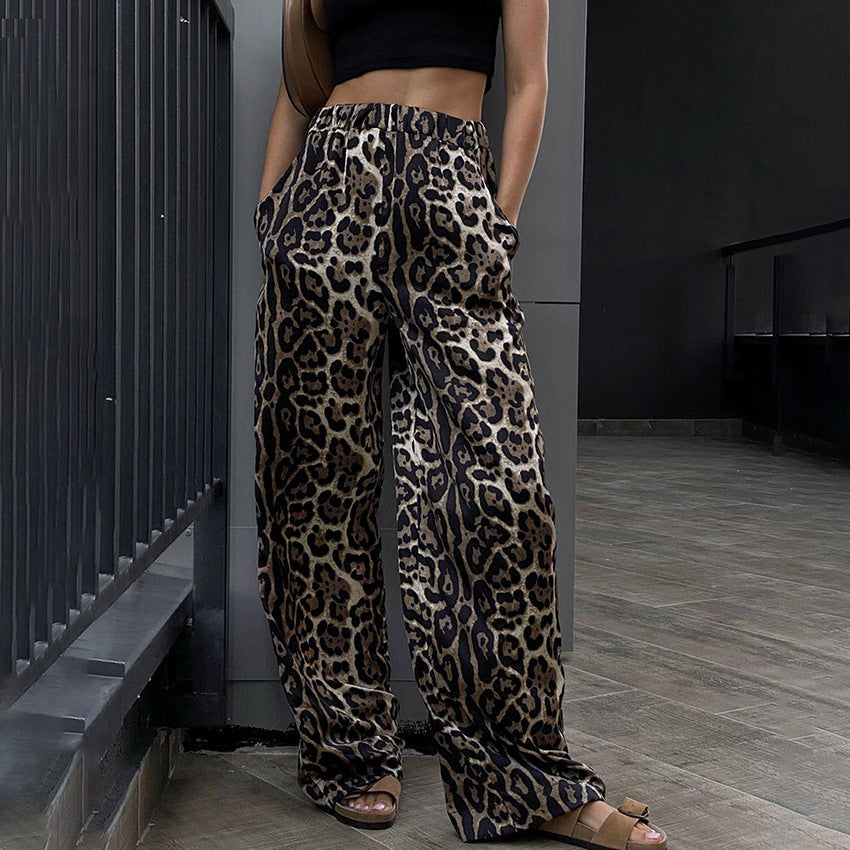 Damen Leoprint Palazzo-Hose R&B