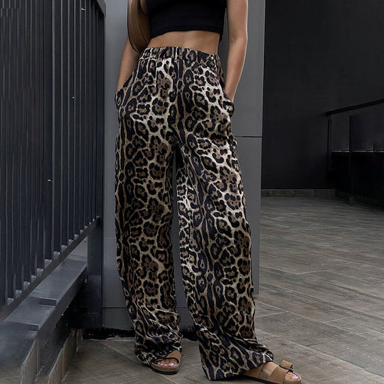 Damen Leoprint Palazzo-Hose R&B