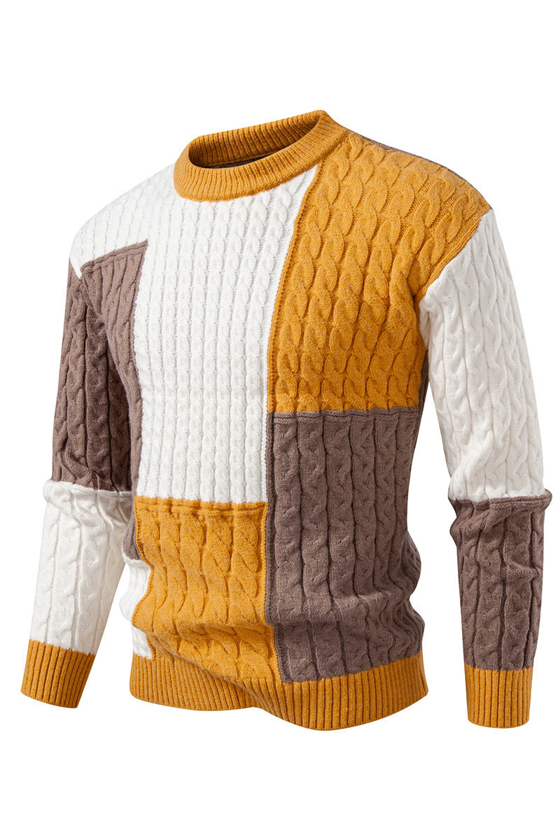 Herren modischer Strickpullover mit kreativer Farbblock-Optik R&B