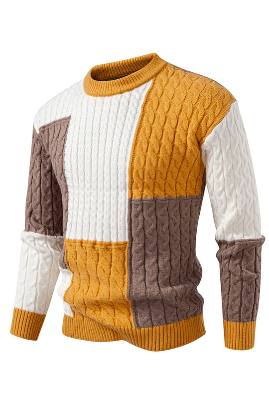 Herren modischer Strickpullover mit kreativer Farbblock-Optik R&B