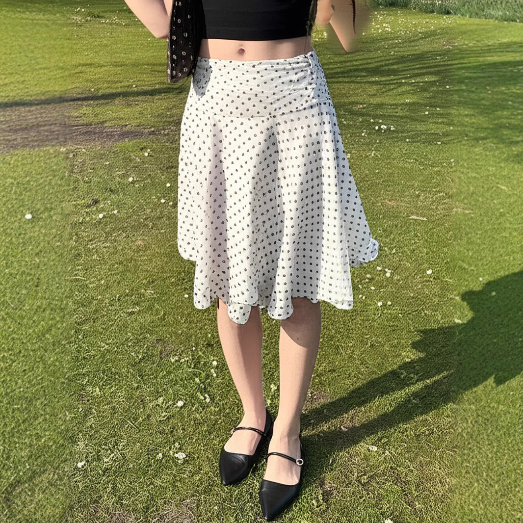 Damen Fließender Rock mit Polka-Dots und elastischem Bund Heidi-Mode