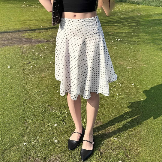 Damen Fließender Rock mit Polka-Dots und elastischem Bund Heidi-Mode