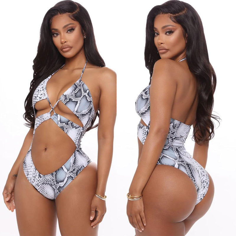 Damen Cut-Out Badeanzug mit schickem Schlangenmuster R&B