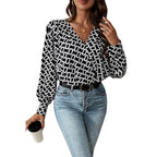 Damen Designer-Bluse mit grafischem Muster und tiefem V-Ausschnitt R&B