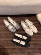 Damen Ballerinas mit glitzerndem Paillettenbesatz und weichem Riemendesign
