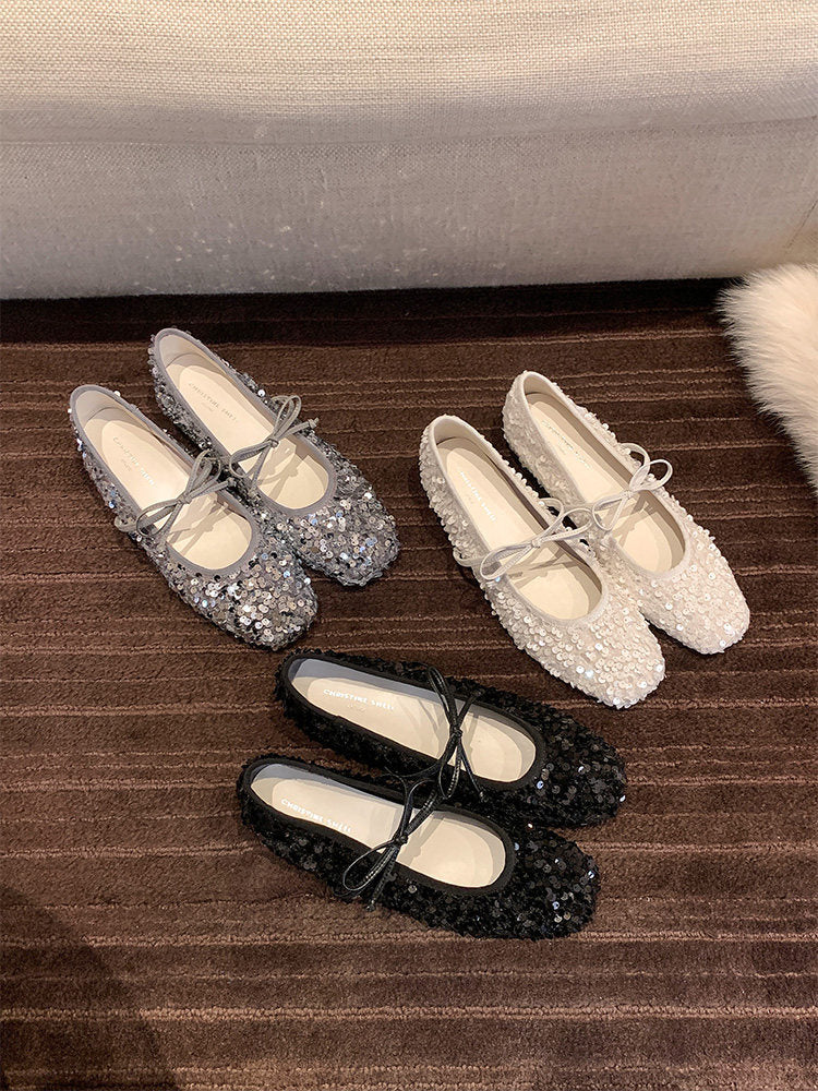Damen Ballerinas mit glitzerndem Paillettenbesatz und weichem Riemendesign