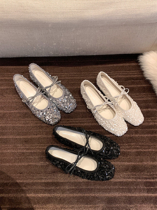 Damen Ballerinas mit glitzerndem Paillettenbesatz und weichem Riemendesign R&B