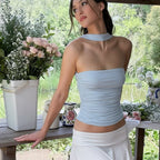 Damen Cropped Top mit Raffung und Halsschleife R&B