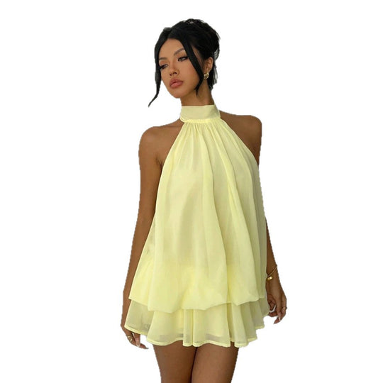 Damen luftiges Chiffon-Kleid mit asymmetrischem Schnitt R&B