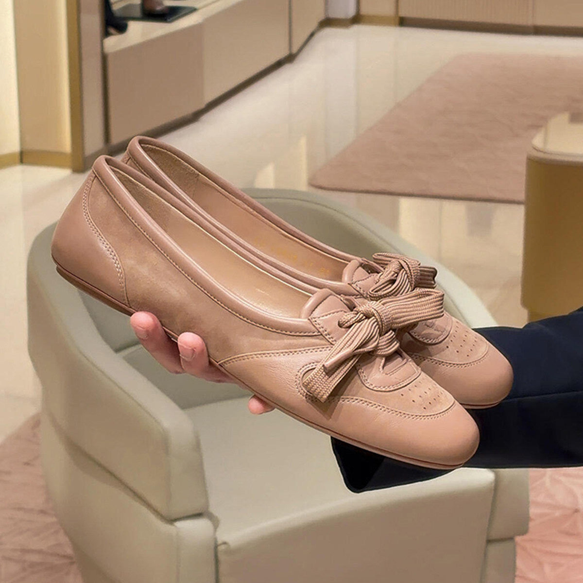 Damen Ballerinas mit modischem Schleifenakzent und hochwertigem Leder R&B