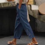 Damen luftige Leinenhose mit dekorativen Stickereien R&B
