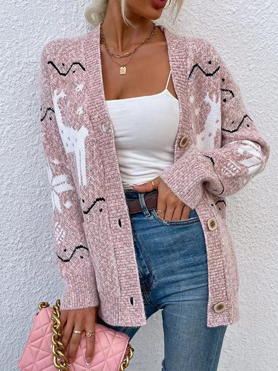 Damen Strickjacke mit kunstvollem Muster und eleganten Knopfdetails R&B