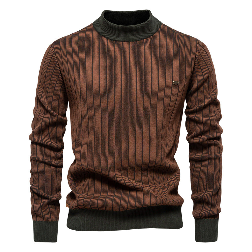 Herren Feinstrickpullover mit Rollkragen und Streifenmuster R&B