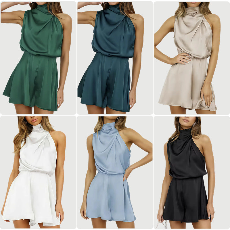 Damen Elegantes Jumpsuit mit hohem Kragen und fließendem Design EB