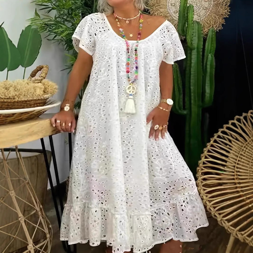 Damen Freizeitkleid mit luftigen Volants und einzigartigem Lochmuster R&B