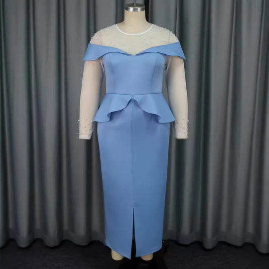 Damen elegantes Midi-Kleid mit schulterfreiem Design und Rüschenelement R&B