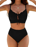 Damen hoch tailliertes Bikini-Set mit Rüschendetails und verstellbaren Trägern R&B