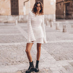 Damen gehäkeltes Minikleid mit langen Ärmeln R&B