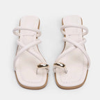 Damen elegante Zehentrenner-Sandalen mit dekorativem Riemendesign und goldfarbenem Akzent R&B