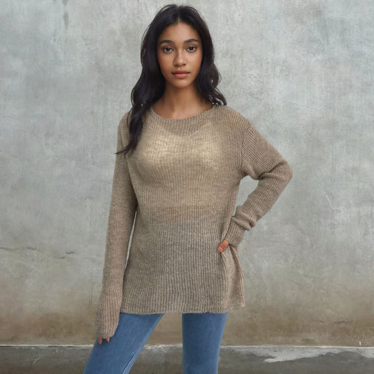 Damen luftiger Pullover aus transparenter Strickware R&B