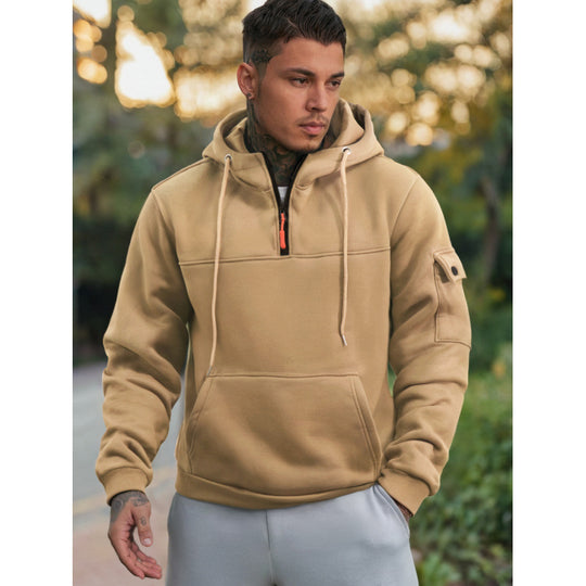 Herren Funktionaler Kapuzenpullover mit Halbreißverschluss und Seitentaschen R&B