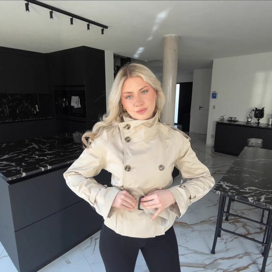 Damen Modischer Trenchcoat mit hohem Kragen und praktischen Seitentaschen R&B