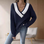 Damen oversized V-Pullover mit strukturiertem Rippstrickdesign R&B