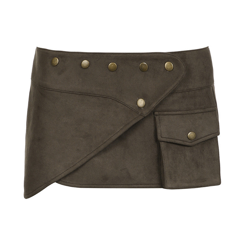 Damen modischer Kurzrock mit funktionalen Taschen und Knopfdetails R&B