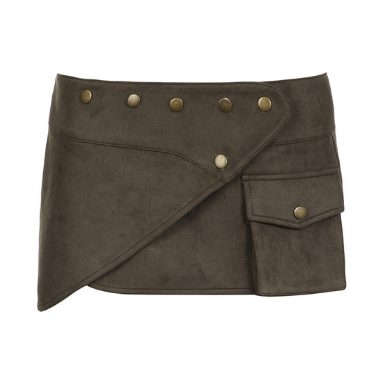 Damen modischer Kurzrock mit funktionalen Taschen und Knopfdetails R&B